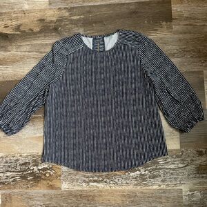 Adrianna Papell Navy and White Striped Blouse